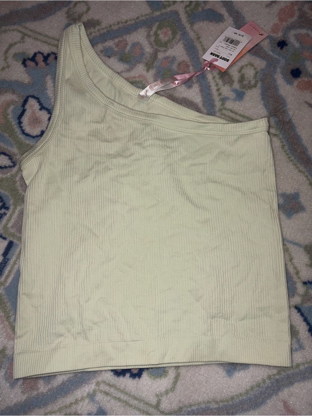 One-Shoulder Ribbed Tank Top - Light Lime